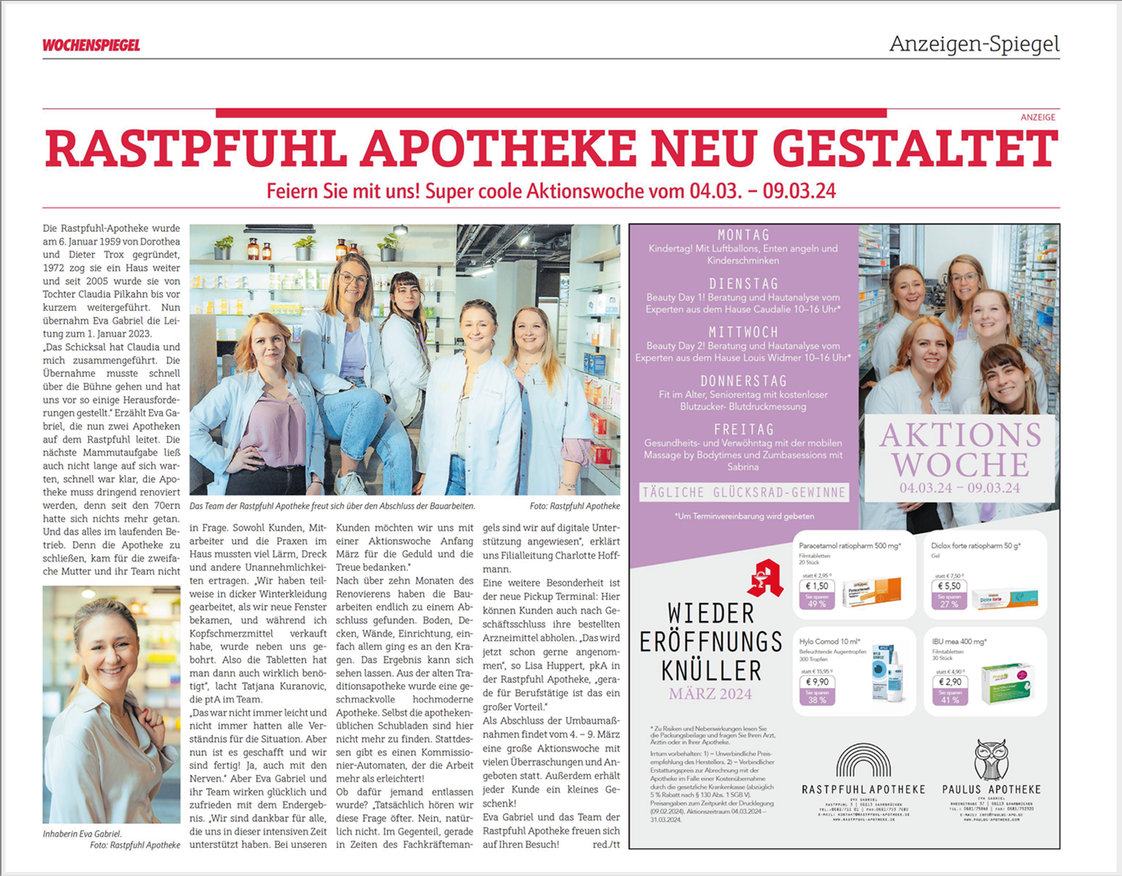 PR-Reportage über die neu eröffnete Rastpfuhl Apotheke